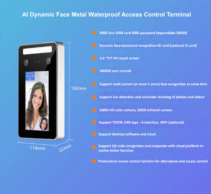 Dynamiczna kontrola dostępu do rozpoznawania twarzy AI 0,2 s Szybkość rozpoznawania